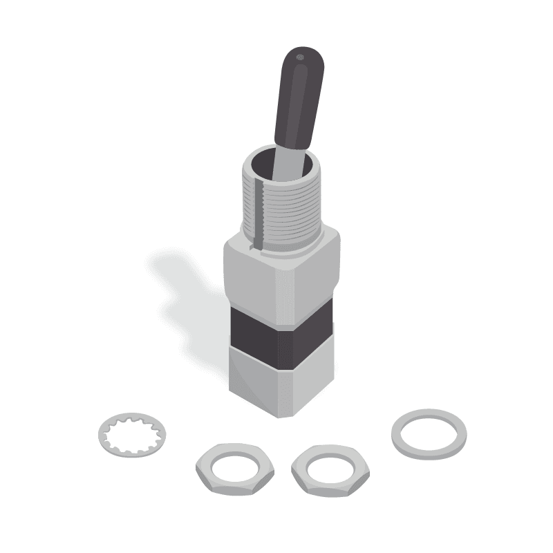 Toggle Switch; SPDT; (On) Off (On); Lockout 1 pos; 10A 125VAC; Sealed; UL CSA