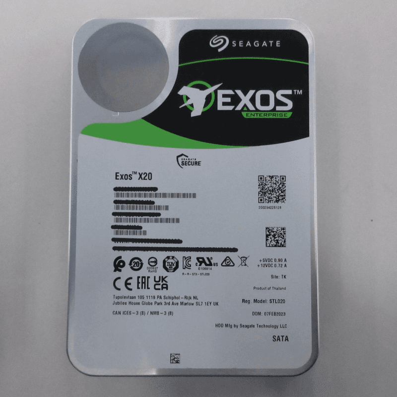 20TB Exos X20 3.5" 7200 RPM SATA III Hard Disk Drive